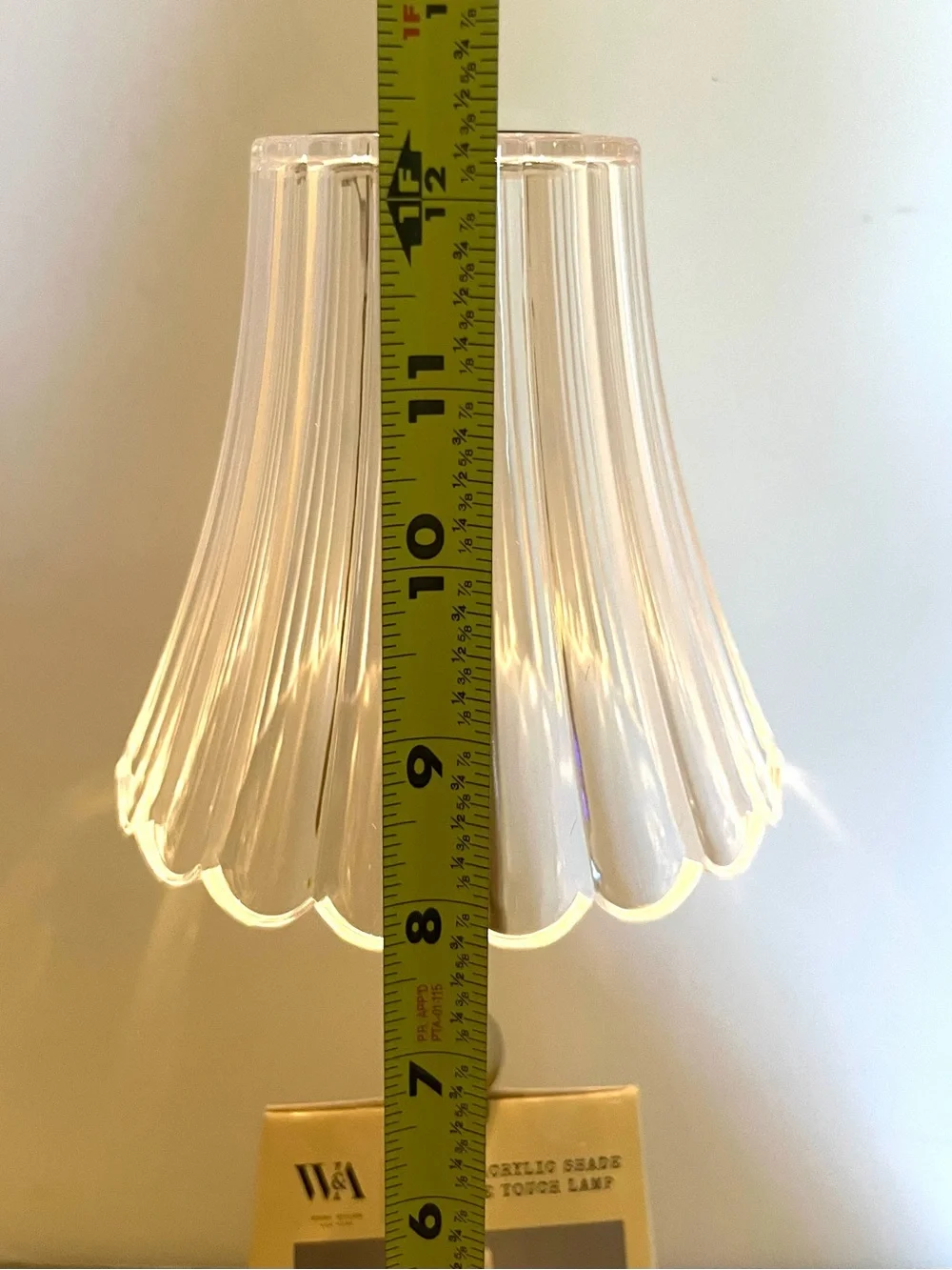 NEW W&A Home Decor Clear Acrylic Shade Rechargeable Touch Gold Table Lantern 12”